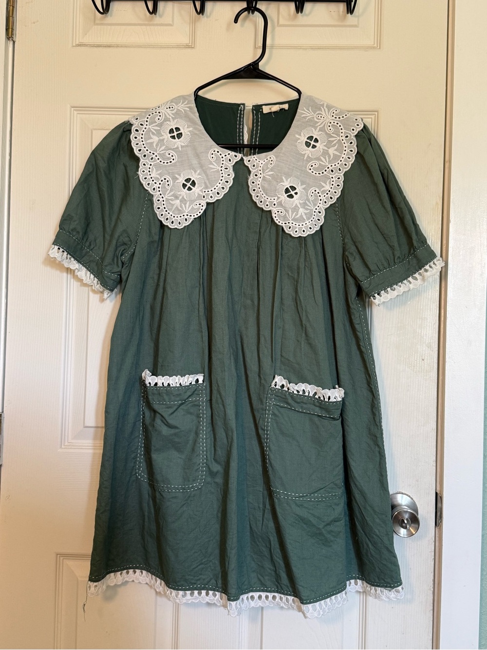 Just Me Green Mini Dress with Peter Pan Collar Size Medium
